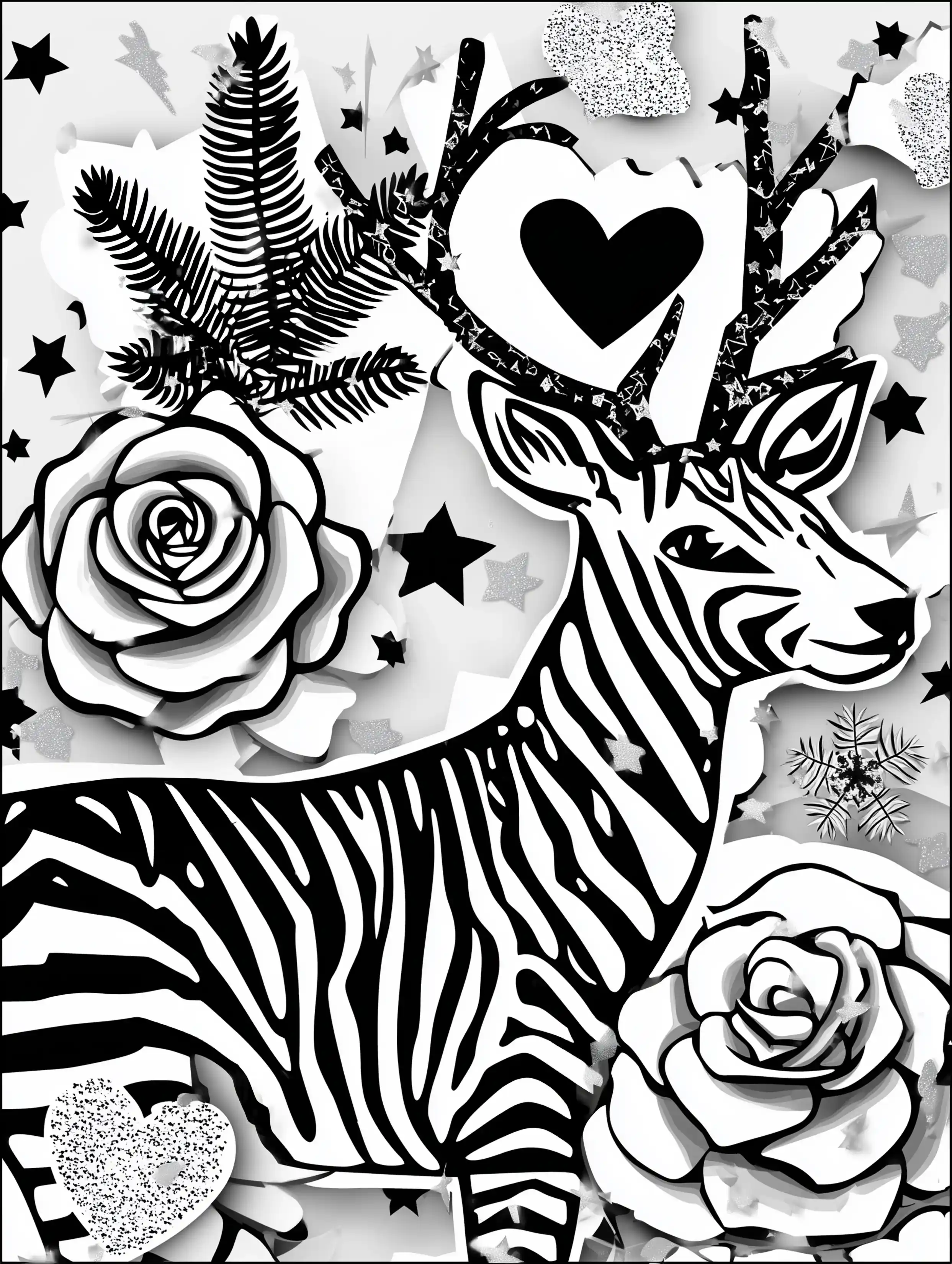 Free printable reindeer coloring page for adults featuring a reindeer with a heart overhead